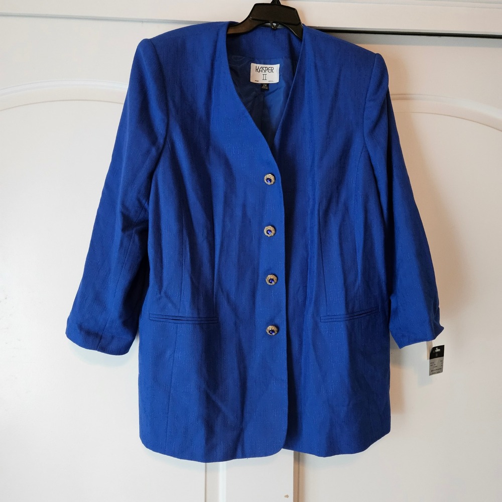 Vintage Kasper II Women Blazer Jacket Skirt Suit Set Sz 24W Royal Blue 90s Diana